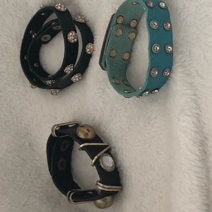 3 on-trend soft leather bracelets. One is double.